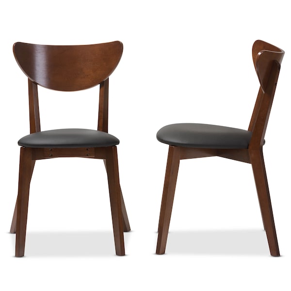 Baxton Studio Mid-Century Black Faux Leather and Walnut Brown Dining Chair, PK2 - 130-7121
