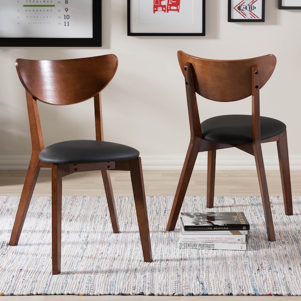Baxton Studio Mid-Century Black Faux Leather and Walnut Brown Dining Chair, PK2 - 130-7121