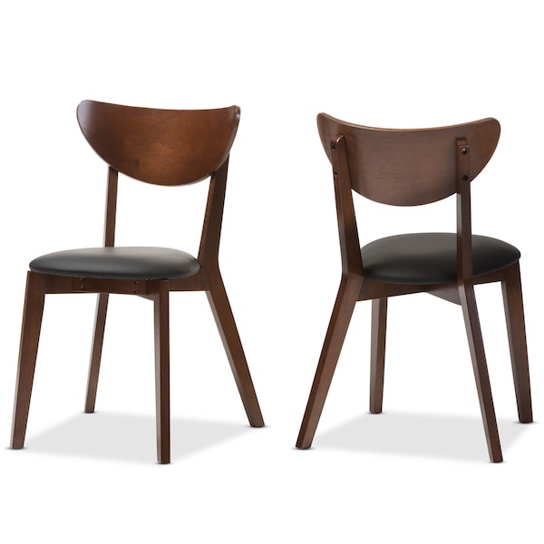 Baxton Studio Mid-Century Black Faux Leather and Walnut Brown Dining Chair, PK2 - 130-7121