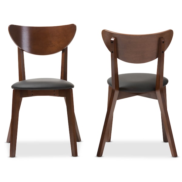 Baxton Studio Mid-Century Black Faux Leather and Walnut Brown Dining Chair, PK2 - 130-7121