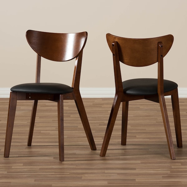Baxton Studio Mid-Century Black Faux Leather and Walnut Brown Dining Chair, PK2 - 130-7121