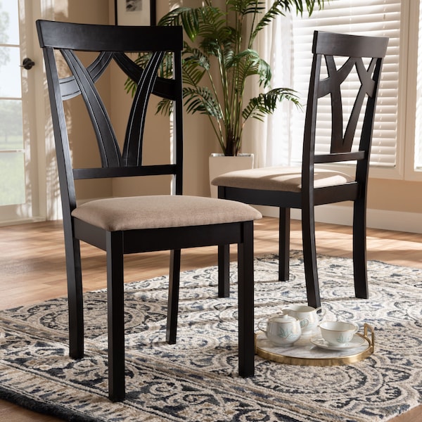 Baxton Studio Sylvia Sand Upholstered and Espresso Brown Finished Dining Chair, PK2 - 149-8961