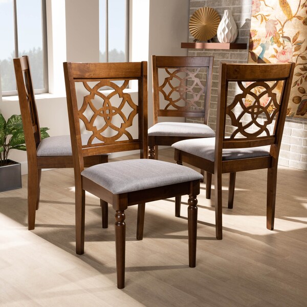 Baxton Studio Lylah Grey Upholstered and Walnut Wood 4-Piece Dining Chair Set - 167-9876