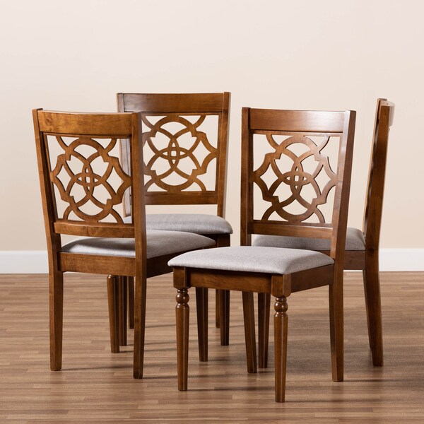 Baxton Studio Lylah Grey Upholstered and Walnut Wood 4-Piece Dining Chair Set - 167-9876