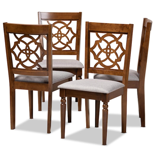 Baxton Studio Lylah Grey Upholstered and Walnut Wood 4-Piece Dining Chair Set - 167-9876