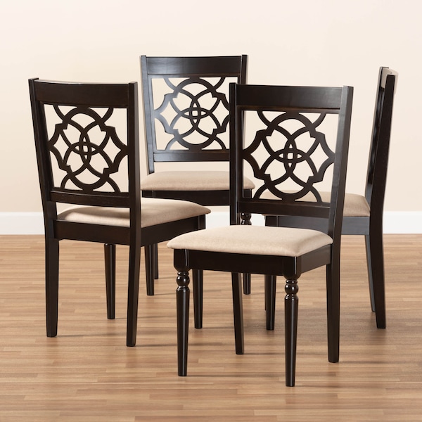 Baxton Studio Renaud Sand Upholstered Espresso Finished Wood Dining Chair, PK4 - 157-9729