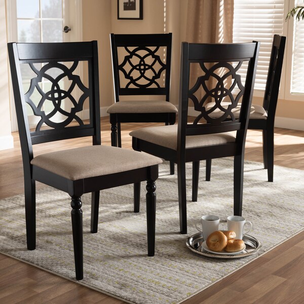 Baxton Studio Renaud Sand Upholstered Espresso Finished Wood Dining Chair, PK4 - 157-9729