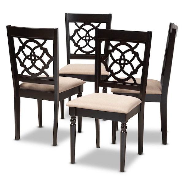 Baxton Studio Renaud Sand Upholstered Espresso Finished Wood Dining Chair, PK4 - 157-9729