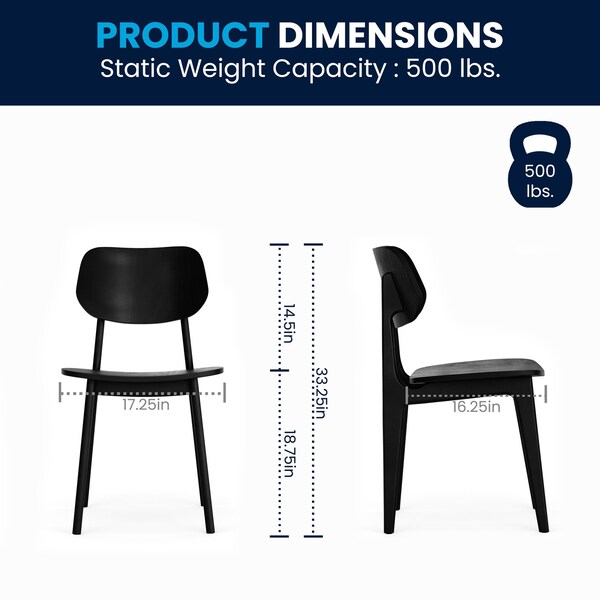 Flash Furniture Verona Commercial Grade Solid Wood Dining Chairs w/Curved Oval Backrests in Black, 2PK - 2-XU-CH10367-3-BLK-GG