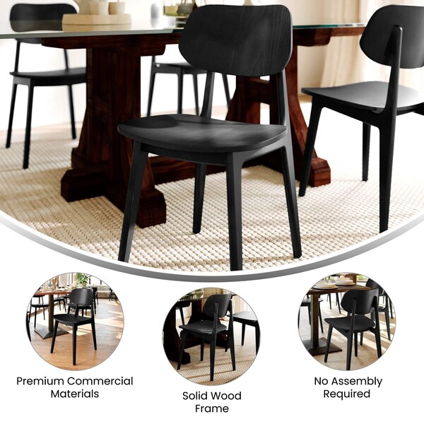 Flash Furniture Verona Commercial Grade Solid Wood Dining Chairs w/Curved Oval Backrests in Black, 2PK - 2-XU-CH10367-3-BLK-GG