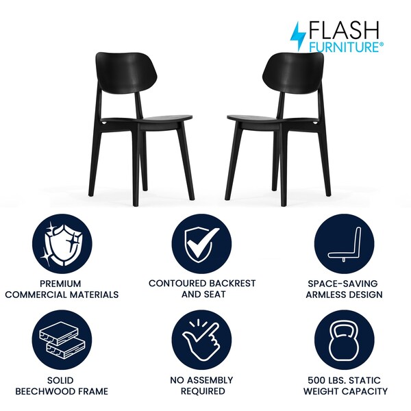 Flash Furniture Verona Commercial Grade Solid Wood Dining Chairs w/Curved Oval Backrests in Black, 2PK - 2-XU-CH10367-3-BLK-GG