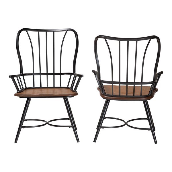 Baxton Studio inDark-Walnutin Wood and Black Metal Vintage Dining Arm Chair, PR - 113-6127