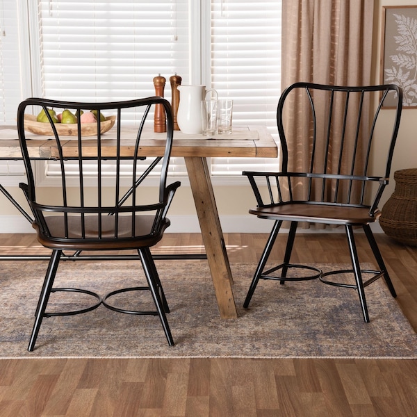 Baxton Studio inDark-Walnutin Wood and Black Metal Vintage Dining Arm Chair, PR - 113-6127