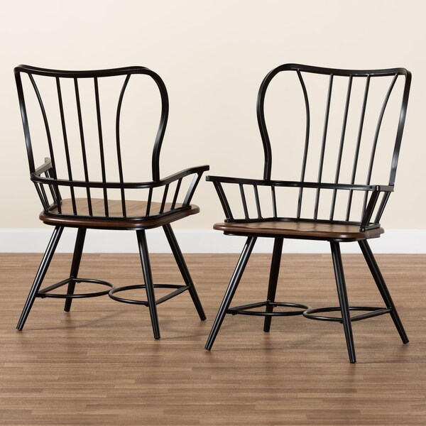 Baxton Studio inDark-Walnutin Wood and Black Metal Vintage Dining Arm Chair, PR - 113-6127