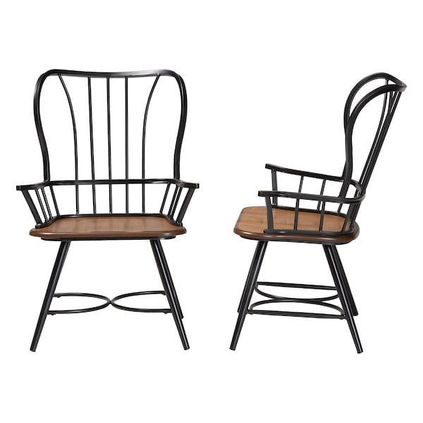 Baxton Studio inDark-Walnutin Wood and Black Metal Vintage Dining Arm Chair, PR - 113-6127