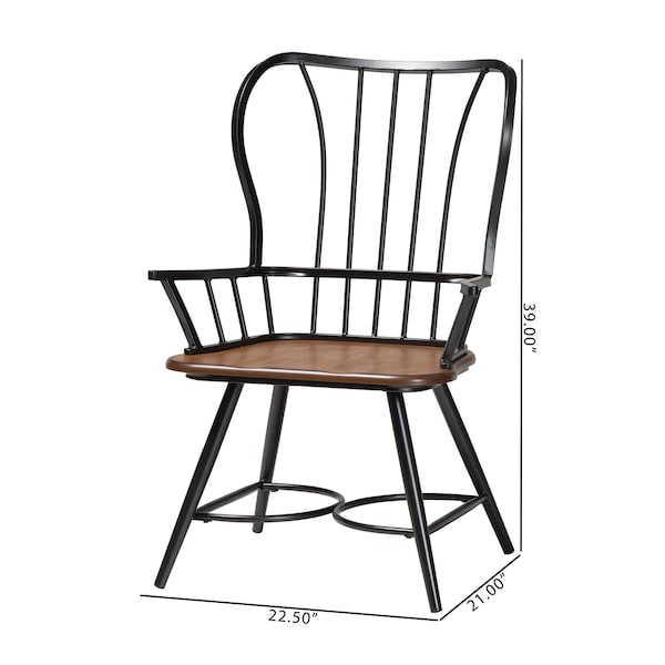 Baxton Studio inDark-Walnutin Wood and Black Metal Vintage Dining Arm Chair, PR - 113-6127