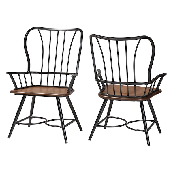 Baxton Studio inDark-Walnutin Wood and Black Metal Vintage Dining Arm Chair, PR - 113-6127