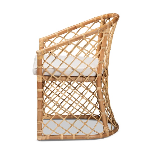 Baxton Studio Orchard Modern Bohemian White Fabric Upholstered and Natural Brown Rattan Dining Chair - 203-12586