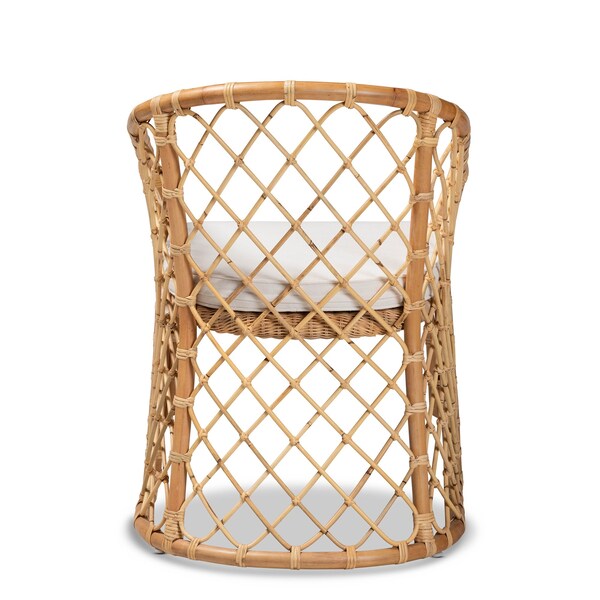 Baxton Studio Orchard Modern Bohemian White Fabric Upholstered and Natural Brown Rattan Dining Chair - 203-12586