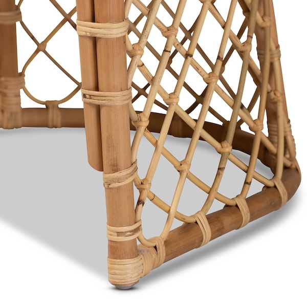 Baxton Studio Orchard Modern Bohemian White Fabric Upholstered and Natural Brown Rattan Dining Chair - 203-12586