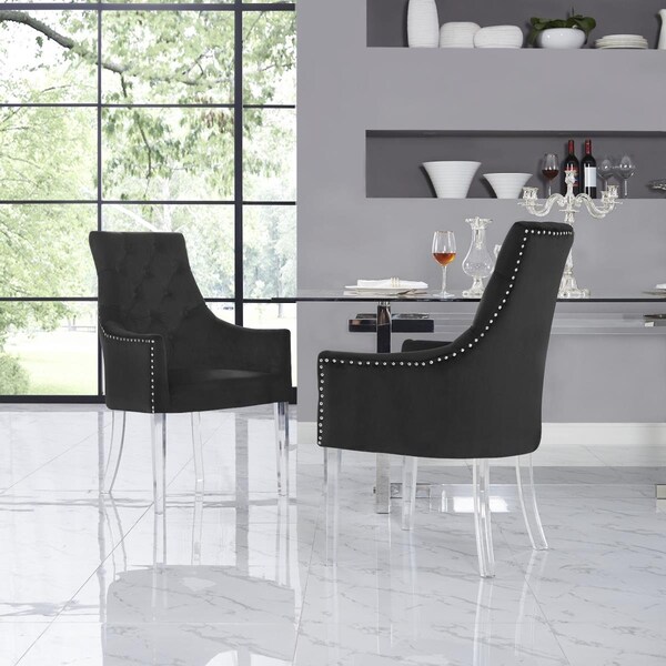 Comfortcorrect Colton Velvet Acrylic Leg Dining Chair Set of 2 - Black - CO2625235