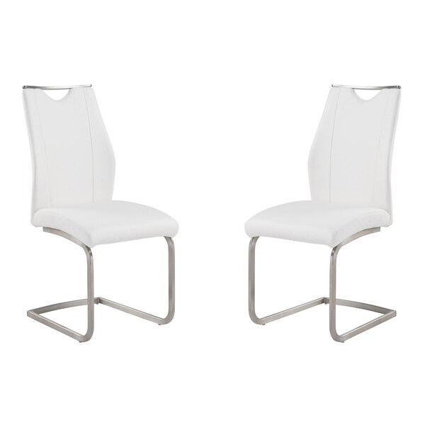 Armen Living Bravo Contemporary Dining Chair In White Faux Leather and Brushed Stainless Steel Finish - Set of 2 - LCBRSIWH