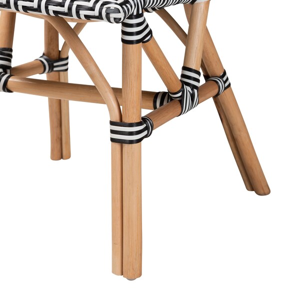 Baxton Studio Wagner Modern French Black and White Weaving and Natural Rattan Bistro Chair - 225-13111-ZORO