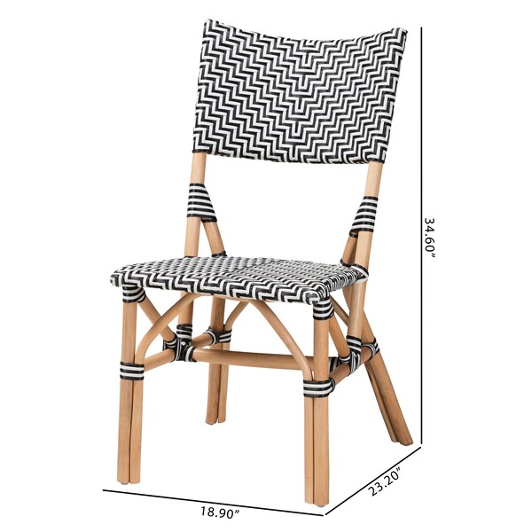 Baxton Studio Wagner Modern French Black and White Weaving and Natural Rattan Bistro Chair - 225-13111-ZORO