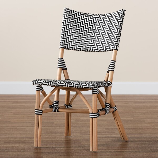 Baxton Studio Wagner Modern French Black and White Weaving and Natural Rattan Bistro Chair - 225-13111-ZORO