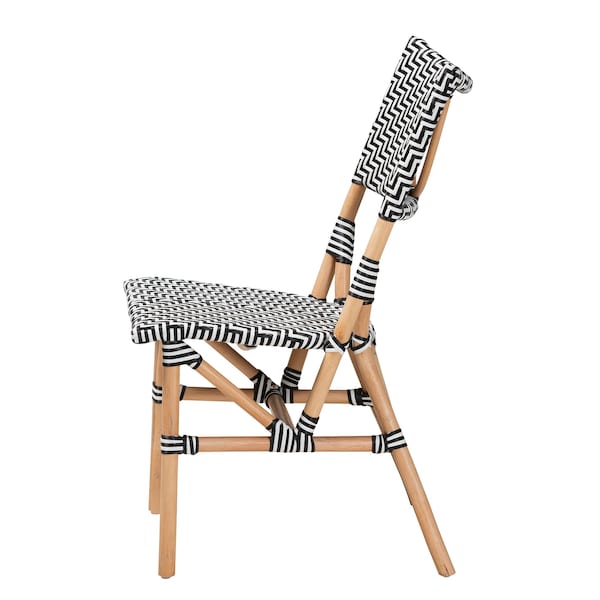 Baxton Studio Wagner Modern French Black and White Weaving and Natural Rattan Bistro Chair - 225-13111-ZORO