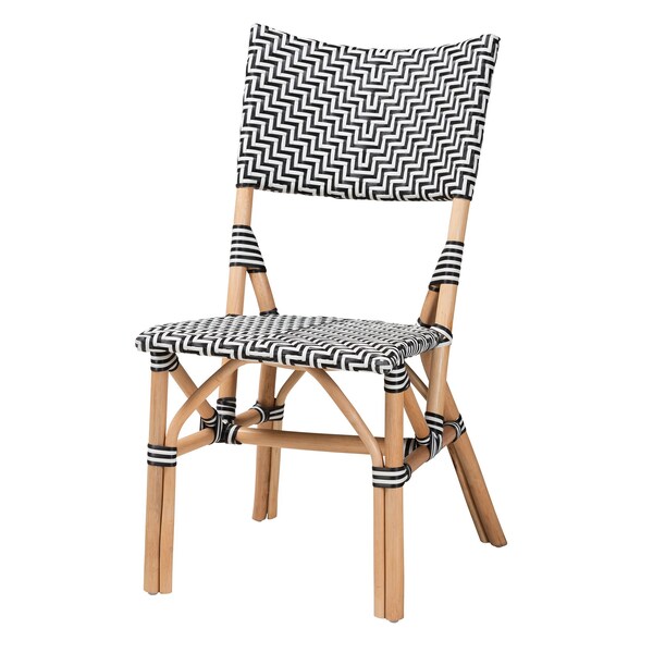 Baxton Studio Wagner Modern French Black and White Weaving and Natural Rattan Bistro Chair - 225-13111-ZORO