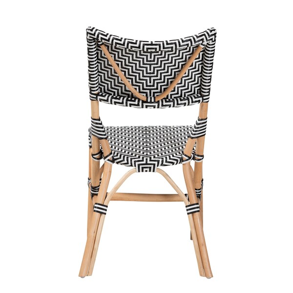 Baxton Studio Wagner Modern French Black and White Weaving and Natural Rattan Bistro Chair - 225-13111-ZORO