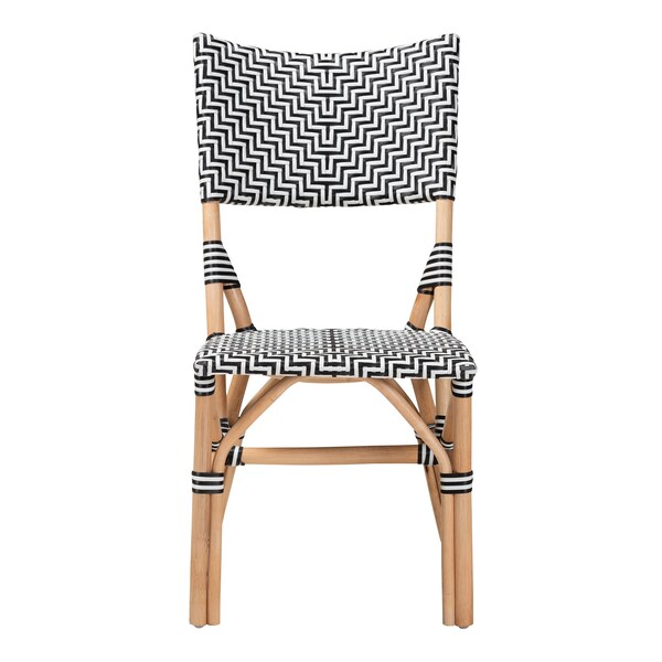 Baxton Studio Wagner Modern French Black and White Weaving and Natural Rattan Bistro Chair - 225-13111-ZORO
