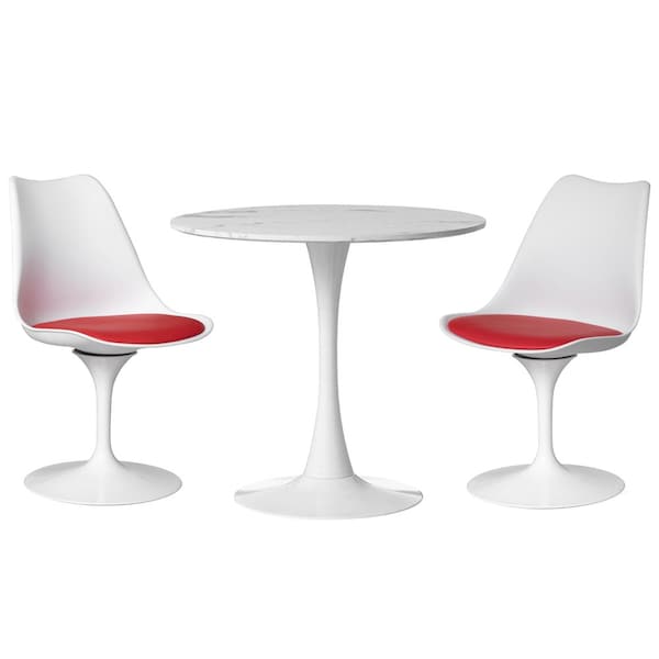 Fabulaxe Mid-Century Modern White Tulip Side Chair with Red Cushioned Seat - Stylish and - QI004628.RD.2
