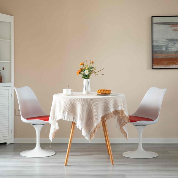 Fabulaxe Mid-Century Modern White Tulip Side Chair with Red Cushioned Seat - Stylish and - QI004628.RD.2