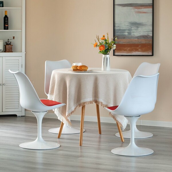 Fabulaxe Mid-Century Modern White Tulip Side Chair with Red Cushioned Seat - Stylish and - QI004628.RD.2