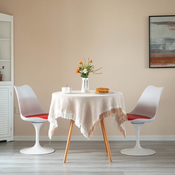 Fabulaxe Mid-Century Modern White Tulip Side Chair with Red Cushioned Seat - Stylish and - QI004628.RD.2