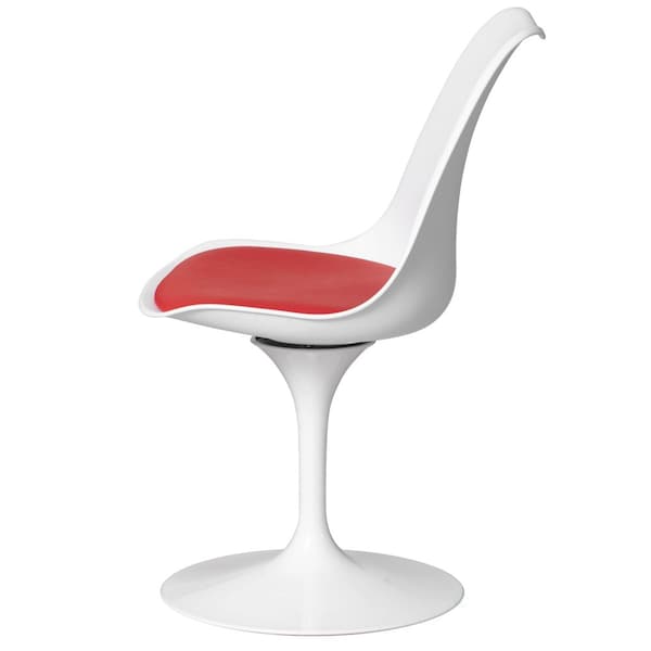 Fabulaxe Mid-Century Modern White Tulip Side Chair with Red Cushioned Seat - Stylish and - QI004628.RD.2