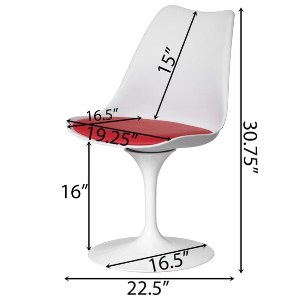 Fabulaxe Mid-Century Modern White Tulip Side Chair with Red Cushioned Seat - Stylish and - QI004628.RD.2