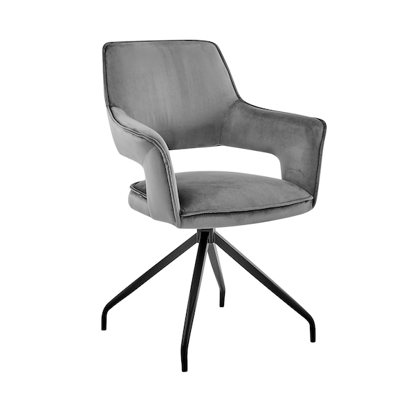 Armen Living Hadley Dining Room Accent Chair in Gray Velvet with Black Finish - LCHDCHGRY