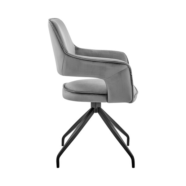 Armen Living Hadley Dining Room Accent Chair in Gray Velvet with Black Finish - LCHDCHGRY