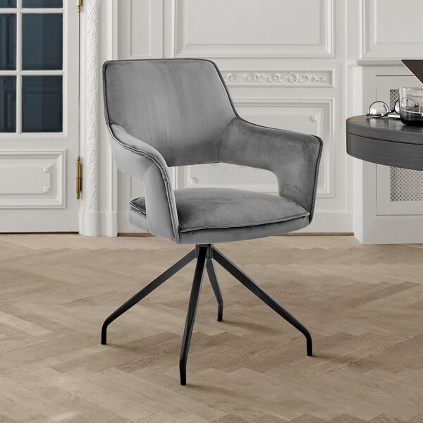 Armen Living Hadley Dining Room Accent Chair in Gray Velvet with Black Finish - LCHDCHGRY