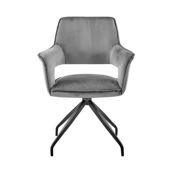 Armen Living Hadley Dining Room Accent Chair in Gray Velvet with Black Finish - LCHDCHGRY