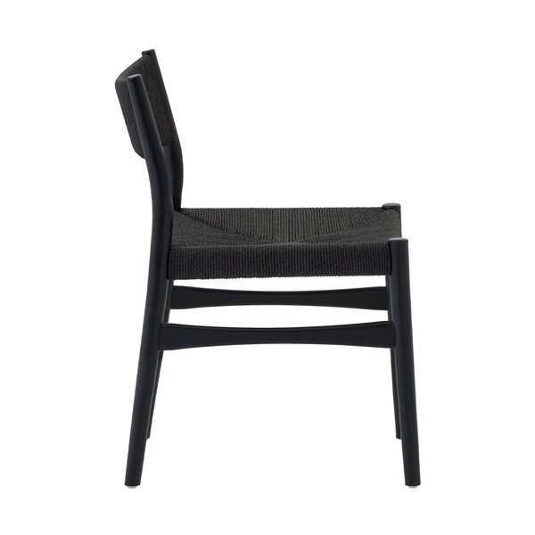 Armen Living Erie Black Woven Paper Cord and Wood Dining Chairs - Set of 2 - LCERSIBLK