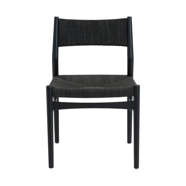 Armen Living Erie Black Woven Paper Cord and Wood Dining Chairs - Set of 2 - LCERSIBLK