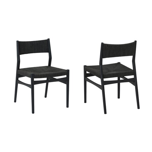 Armen Living Erie Black Woven Paper Cord and Wood Dining Chairs - Set of 2 - LCERSIBLK