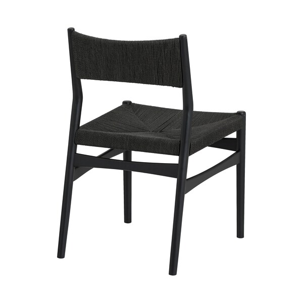 Armen Living Erie Black Woven Paper Cord and Wood Dining Chairs - Set of 2 - LCERSIBLK