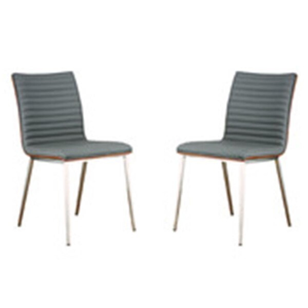 Bedding Beyond Armen Art Furniture  Cafe Brushed Stainless Steel Dining Chair, Gray Pu with Walnut Back, 2PK - BE2522282