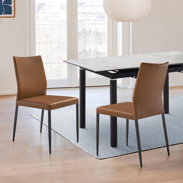 Armen Living Kash Upholstered Dining Chair in Brown Faux Leather with Black Metal Legs - Set of 2 - LCKASIBLKPE