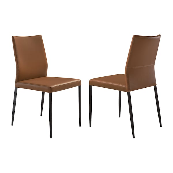 Armen Living Kash Upholstered Dining Chair in Brown Faux Leather with Black Metal Legs - Set of 2 - LCKASIBLKPE